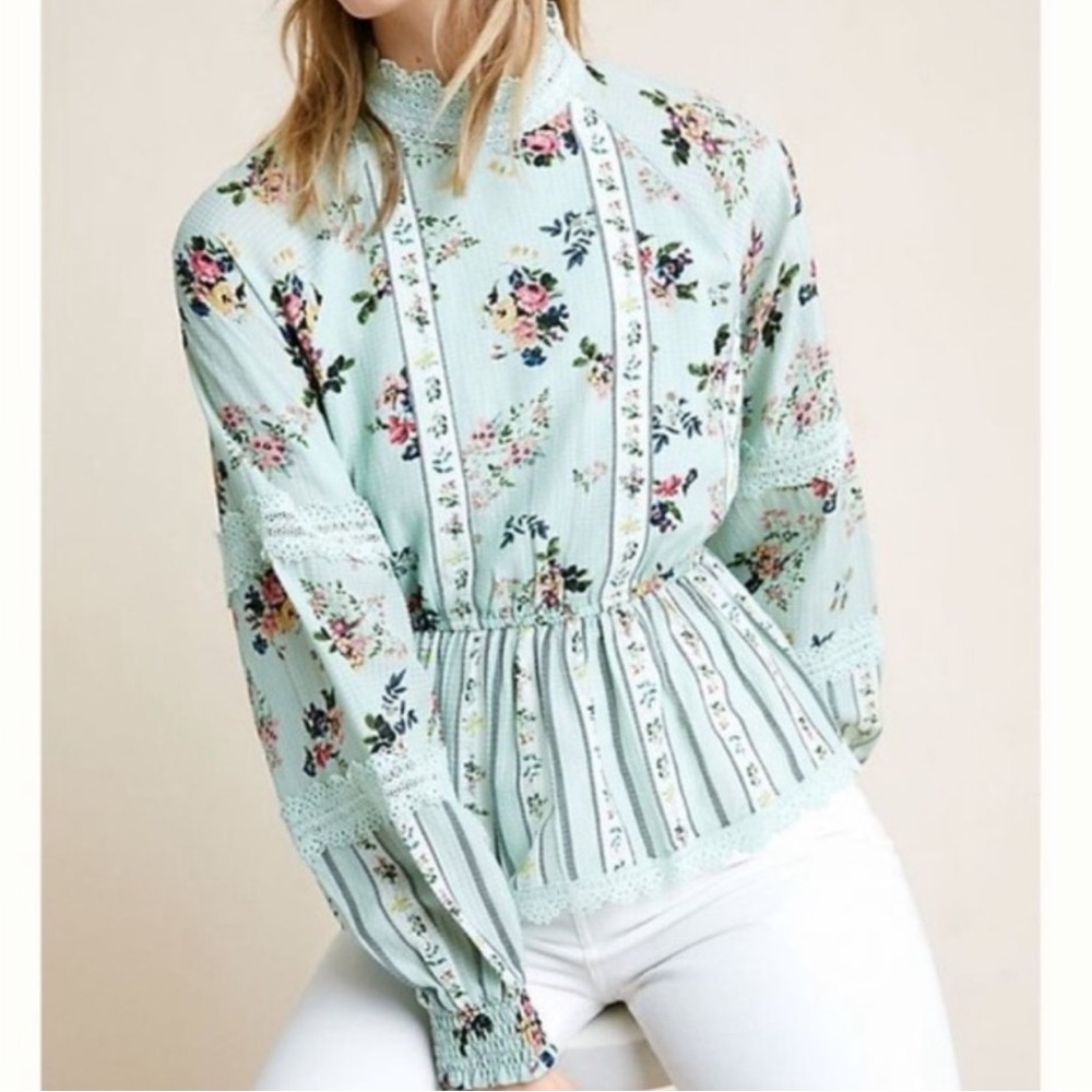 Anthropologie Hermant and Nandita Long Sleeve Peplum Blouse